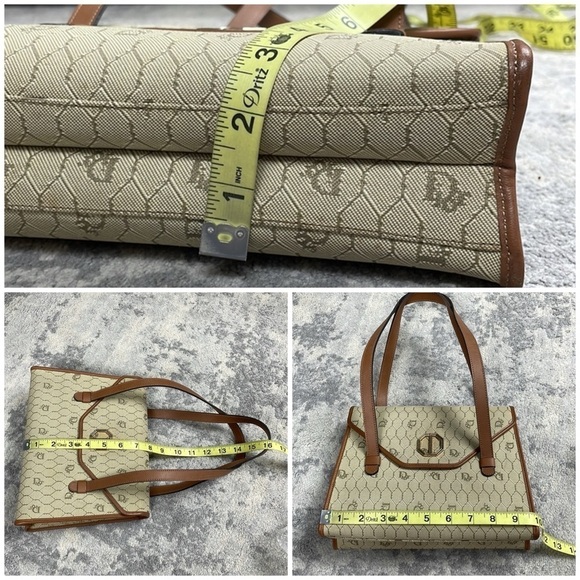 Vintage Christian Dior Honeycomb Flap Shoulder Bag Satchel Beige Designer - Picture 17 of 17